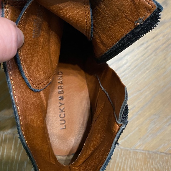 Lucky Brand black suede lace up and zip wedge ankle boot - Picture 4 of 5